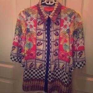 Fun Pattern w/ Bright Colored Button Down Blouse